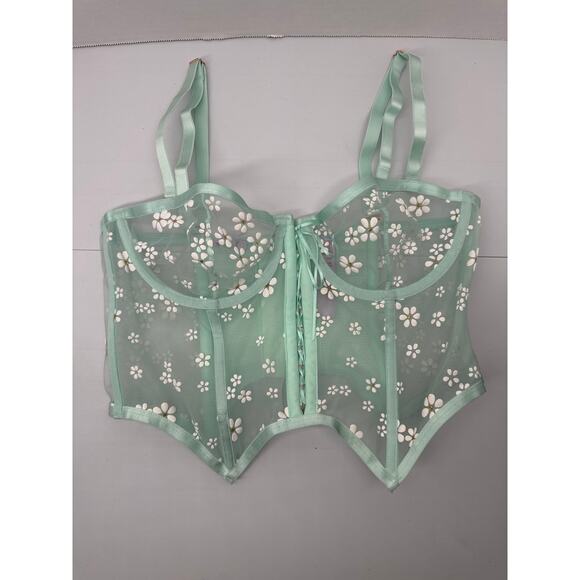 Savage X Fenty Sheer Mint Green Puffy Daisy corset size L - Picture 1 of 6